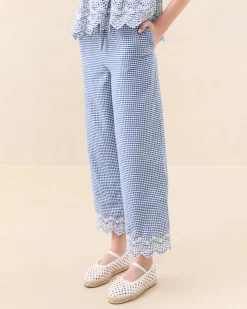 Online Blake Blue Gingham Embroidered Pant Matching Sets|Bottoms