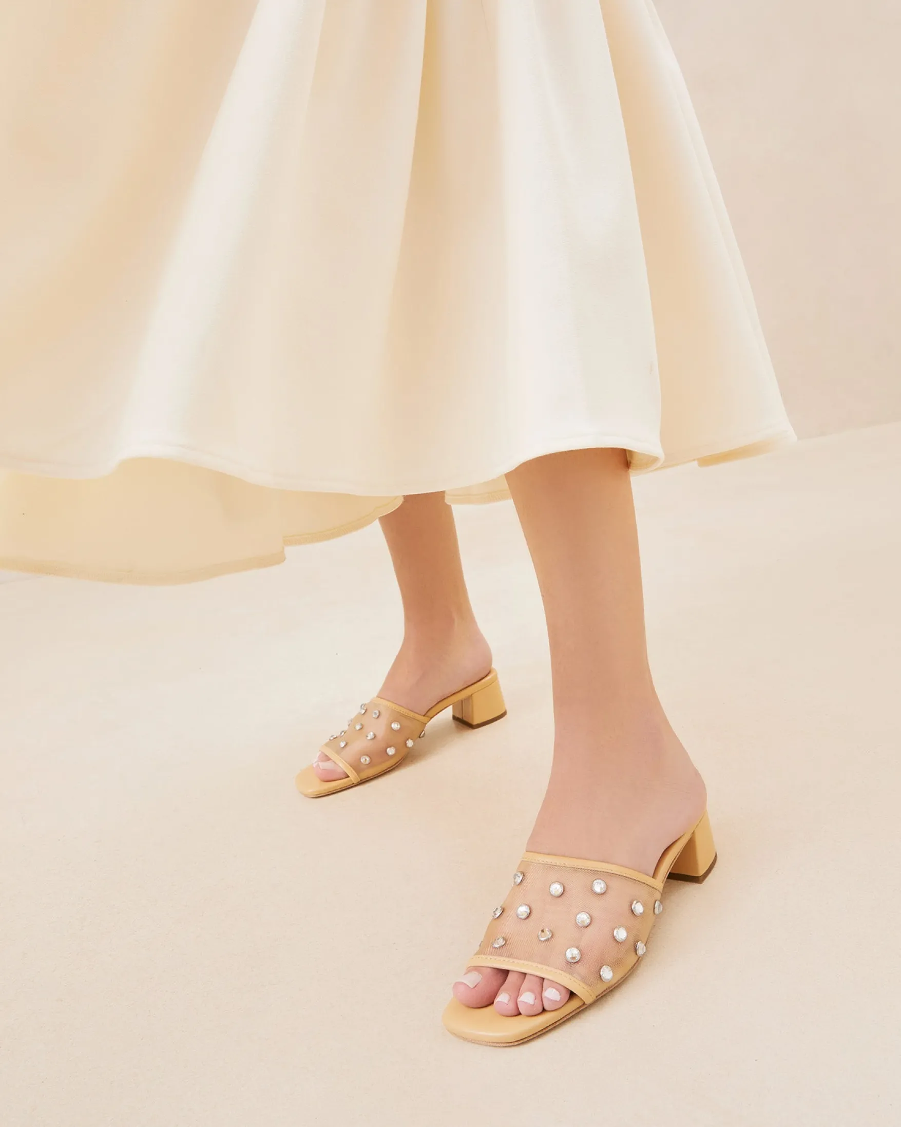 Brooke Caramel/Crystal Mesh Mule FOR THE GUESTS|FOR THE BRIDE