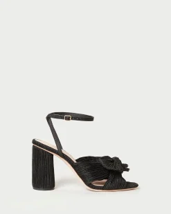 Best Camellia Pleated Bow Heel Heeled Sandals