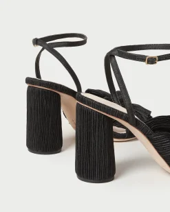 Best Camellia Pleated Bow Heel Heeled Sandals