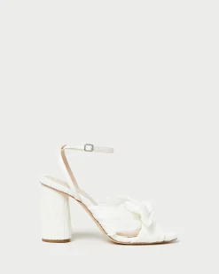 Best Camellia Pleated Bow Heel Heeled Sandals