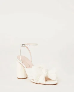 Best Camellia Pearl Pleated Bow Heel FOR THE BRIDE|Heeled Sandals
