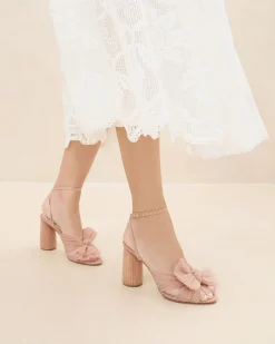 Best Camellia Pearl Pleated Bow Heel FOR THE BRIDE|Heeled Sandals