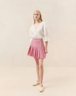 Sale Caroline Red Gingham Pleated Skirt Bottoms