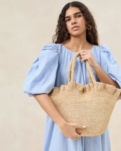 Sale Cyrus Natural Ruffled Woven Tote Event Essentials|Totes