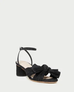 Online Dahlia Black Pleated Bow Heel Heeled Sandals