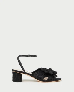 Online Dahlia Black Pleated Bow Heel Heeled Sandals