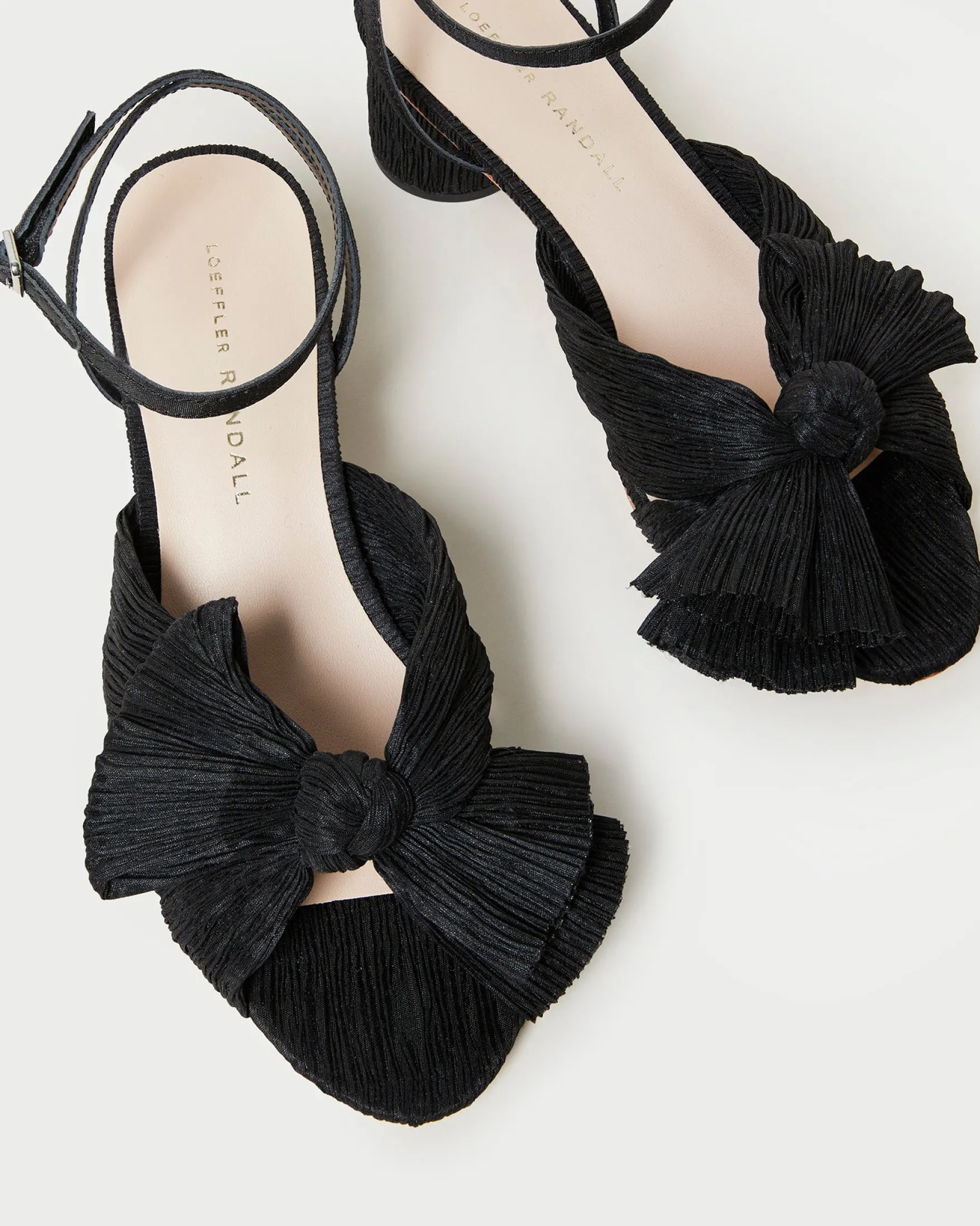 Online Dahlia Black Pleated Bow Heel Heeled Sandals