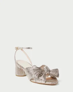 Online Dahlia Black Pleated Bow Heel Heeled Sandals