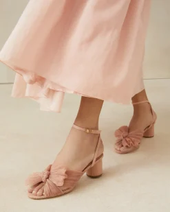 Online Dahlia Black Pleated Bow Heel Heeled Sandals