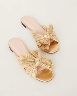 Outlet Daphne Pleated Bow Slide Flat Sandals