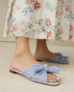 Outlet Daphne Pleated Bow Slide Flat Sandals