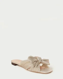 Outlet Daphne Pleated Bow Slide Flat Sandals