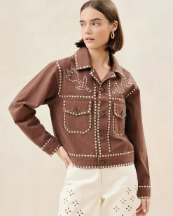 Discount Elijah Espresso Studded Denim Jacket Casual Staples|Jessie Loves