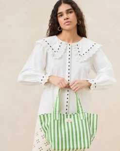 Best Ellis Green Stripe Packable Tote Jessie Loves|Totes