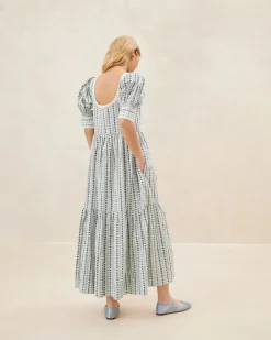 Gillian Blue Floral Puff-Sleeve Dress Dresses