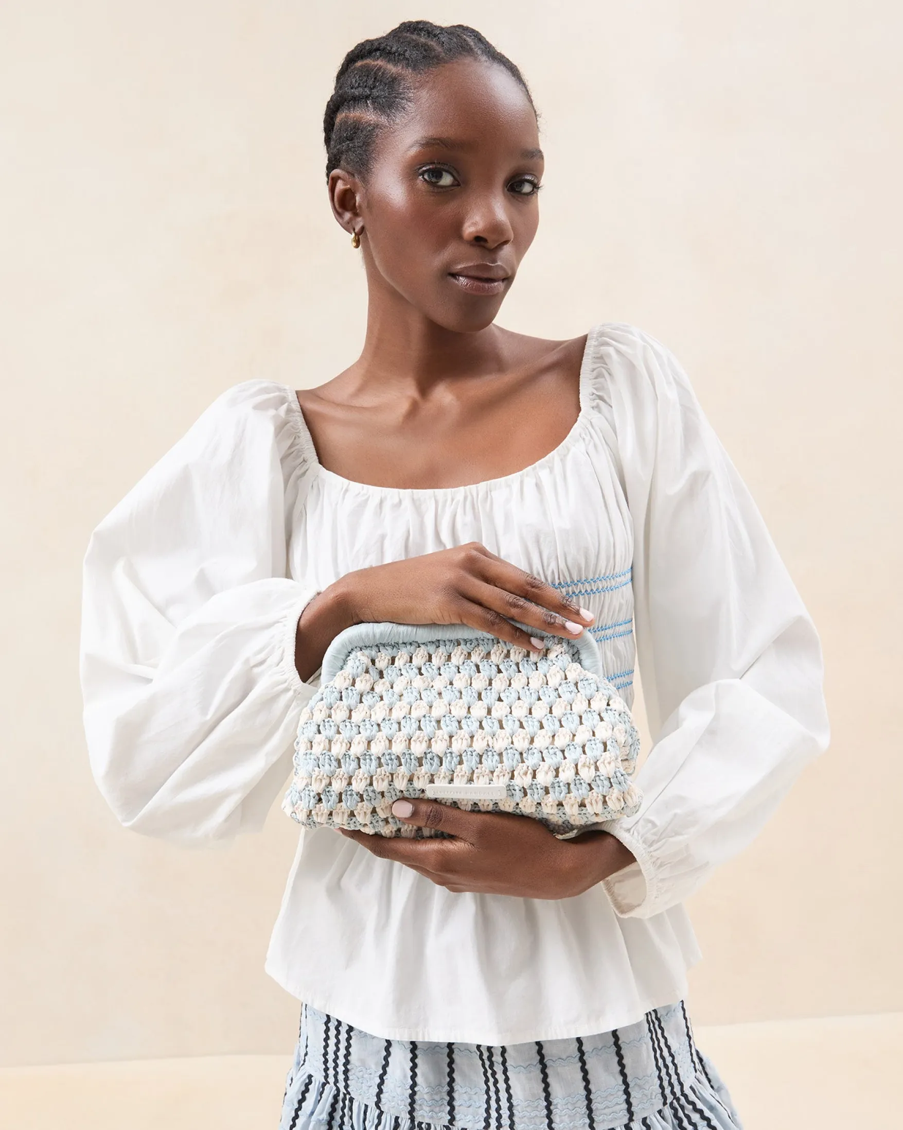 Hot Glenda Blue/Cream Crochet Clutch FOR THE GUESTS|Clutches