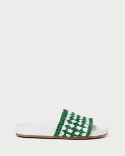 Discount Henri Green/White Crochet Raffia Sandal Flat Sandals