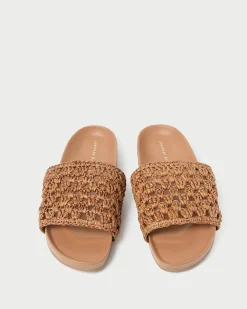 Discount Henri Green/White Crochet Raffia Sandal Flat Sandals