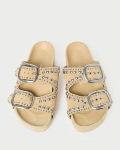 Outlet Jack Espresso Leather Studded Sandal Flat Sandals