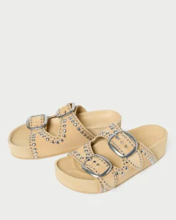 Outlet Jack Espresso Leather Studded Sandal Flat Sandals