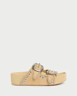 Clearance Jack Saffron Suede Studded Sandal Flat Sandals