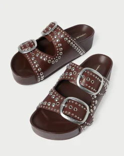 Clearance Jack Saffron Suede Studded Sandal Flat Sandals