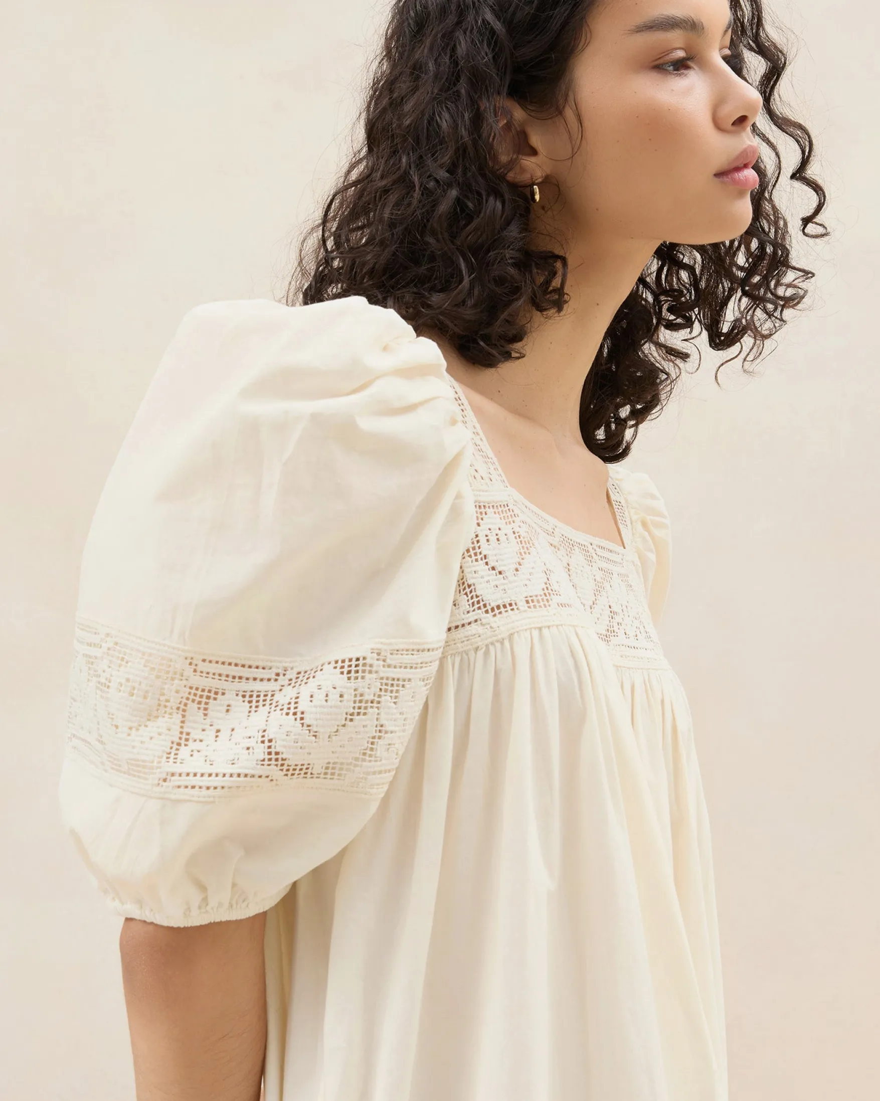 Hot Jo Cream Puff-Sleeve Dress Casual Staples|Event Essentials