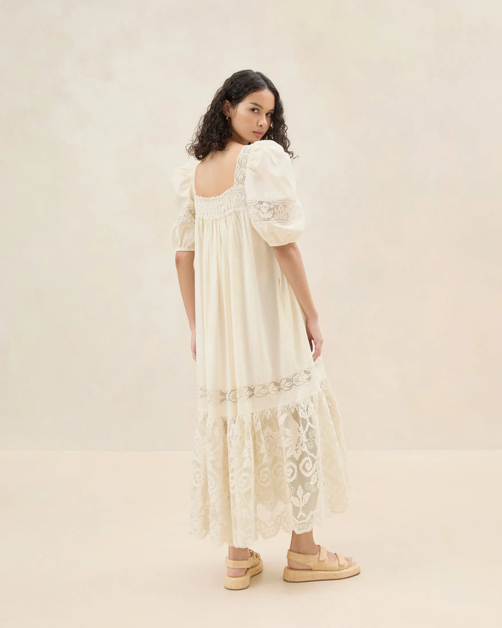 Hot Jo Cream Puff-Sleeve Dress Casual Staples|Event Essentials