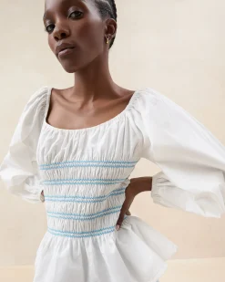 Discount Julietta White Gathered Cotton Top Tops