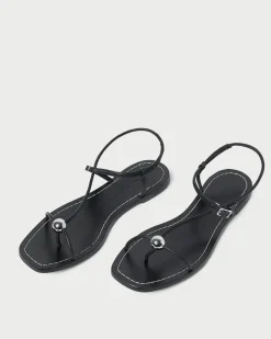 Best Lara Black Leather Sandal FOR THE GUESTS|Flat Sandals