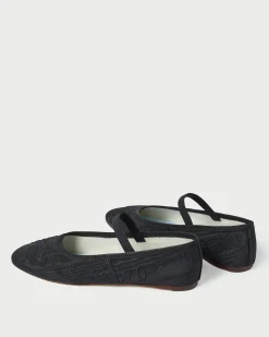 Outlet Leonie Black Embroidered Bow Flat Flats & Loafers