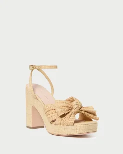 Online Lucia Natural Pleated Bow Platform Heeled Sandals