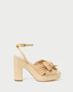 Online Lucia Natural Pleated Bow Platform Heeled Sandals
