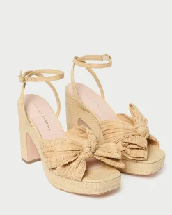 Online Lucia Natural Pleated Bow Platform Heeled Sandals