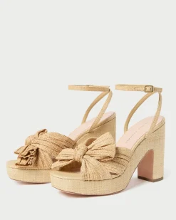 Online Lucia Natural Pleated Bow Platform Heeled Sandals