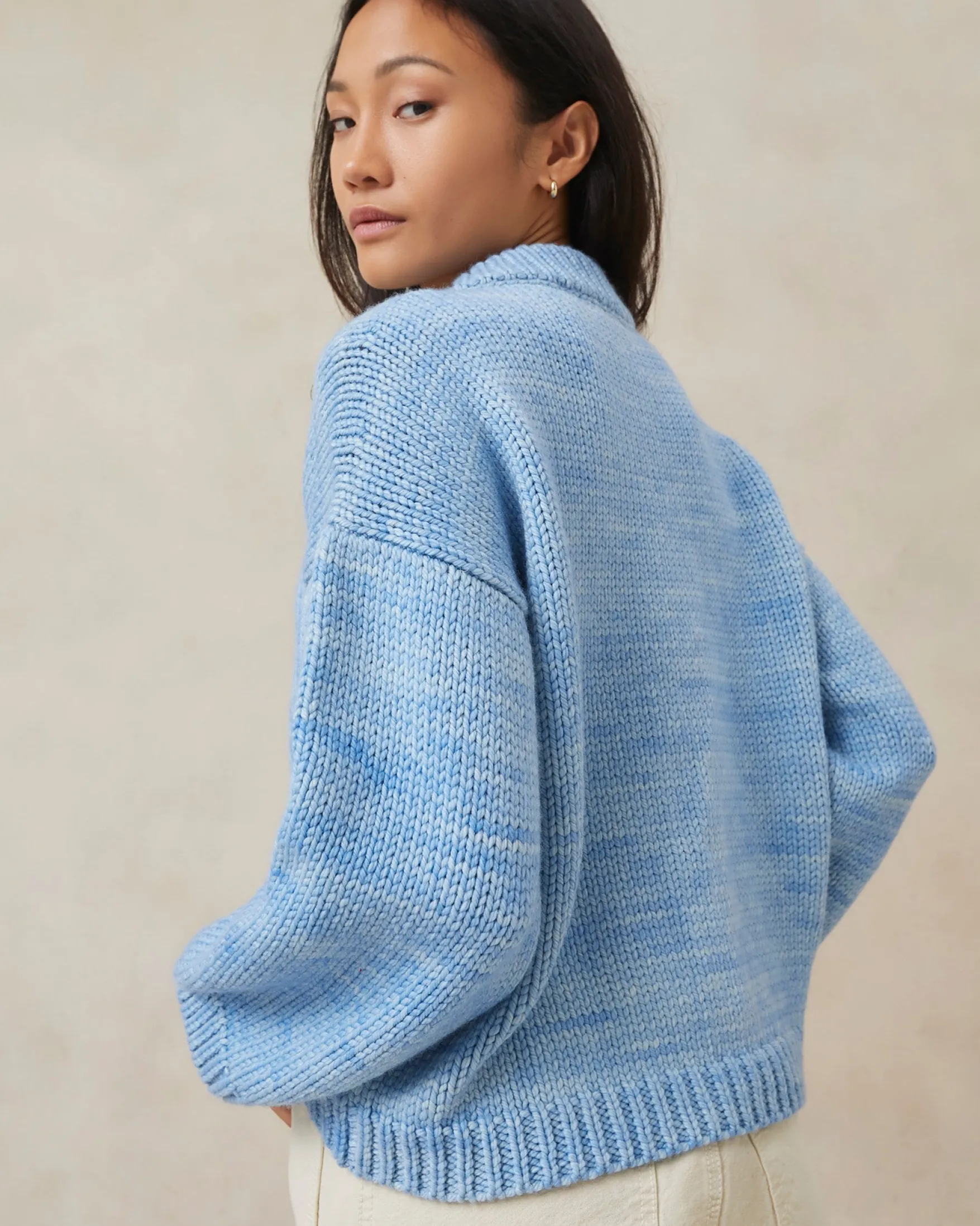 Sale Maddie Blue Mock Neck Cardigan Knitwear