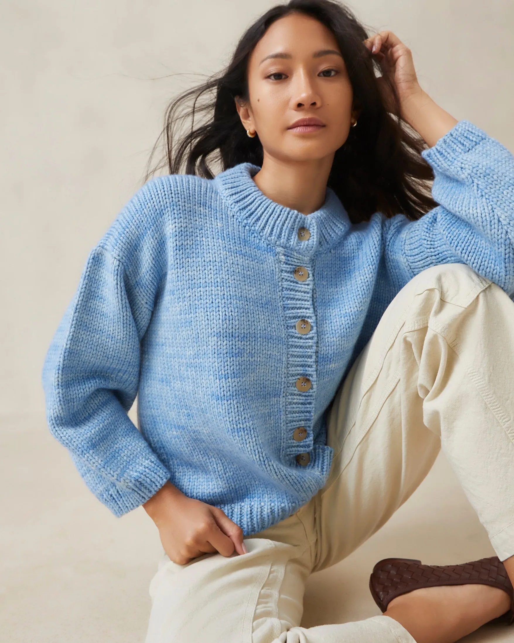 Sale Maddie Blue Mock Neck Cardigan Knitwear