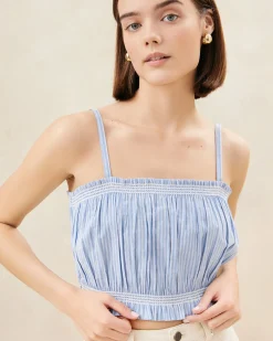 Discount Maggie Blue/Cream Cinched Camisole Tops