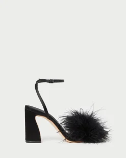 Hot Minerva Black Satin/Feather Sandal FOR THE BRIDE|Heeled Sandals