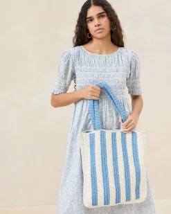Best Orion Blue/White Raffia Tote Casual Staples|Totes