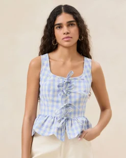 Best Pilar Blue Gingham Ruffle Top Jessie Loves|Tops