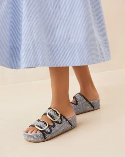 Best Theo Blue Raffia Footbed Sandal Casual Staples|Flat Sandals