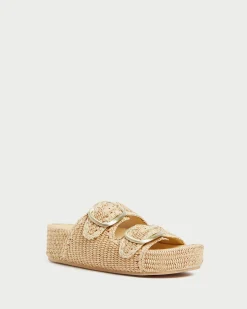 Clearance Theo Cream Raffia Footbed Sandal Flat Sandals