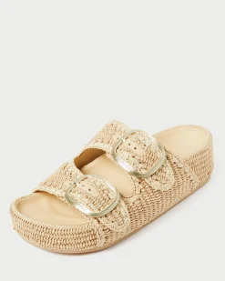 Clearance Theo Cream Raffia Footbed Sandal Flat Sandals
