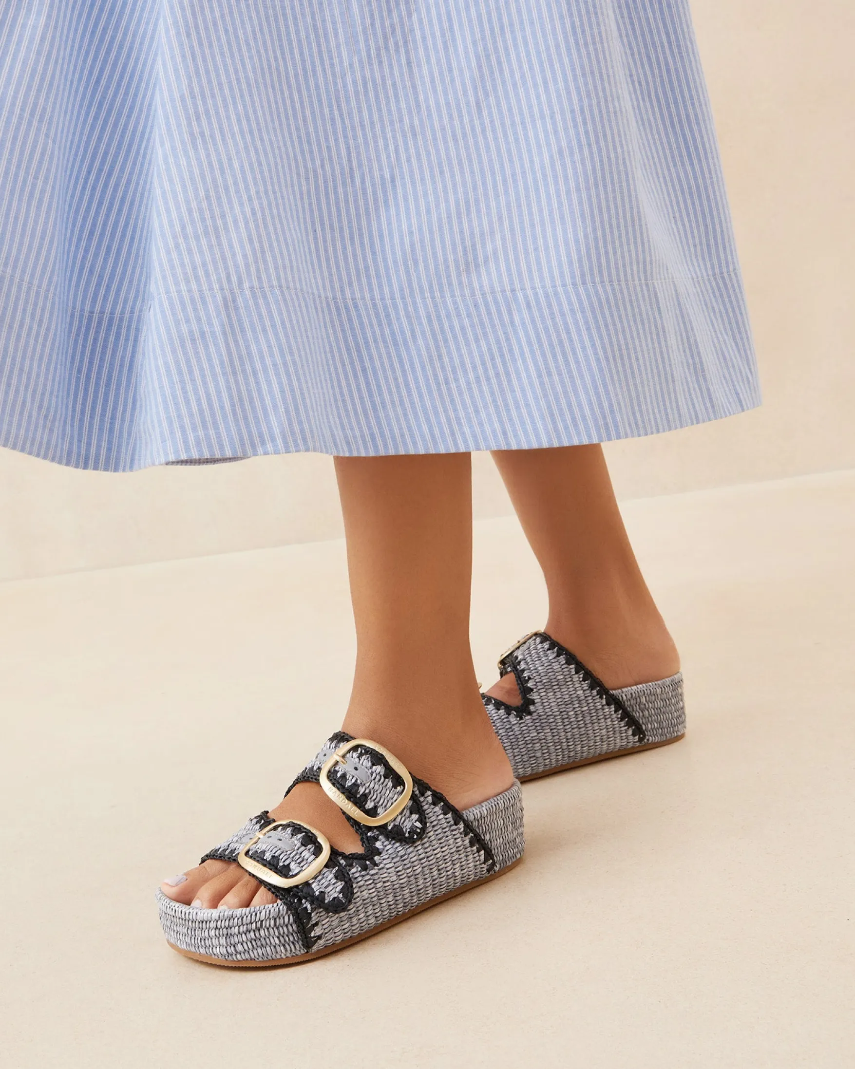 Clearance Theo Cream Raffia Footbed Sandal Flat Sandals